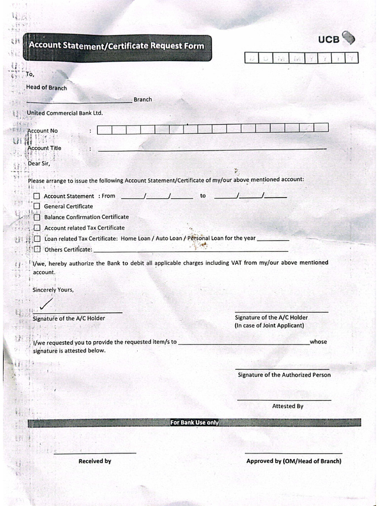UCB Bank Statement With Form | PDF