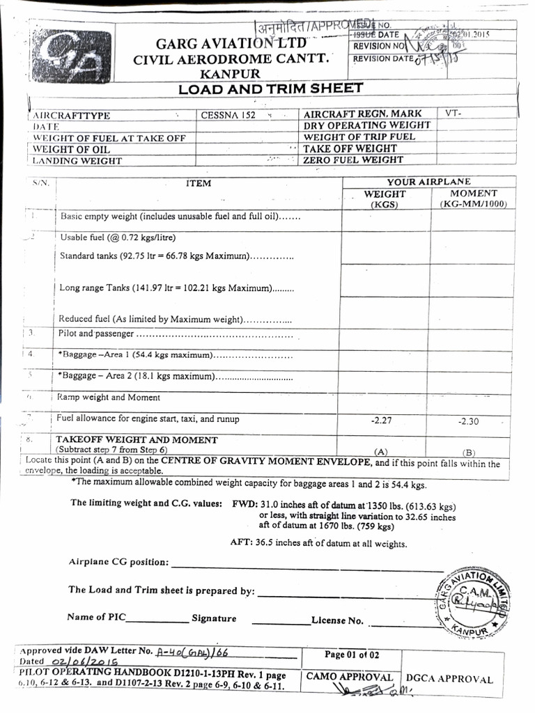 Cessna 152 Load and Trim Sheet | PDF | Aerodynamics | Aerospace Engineering
