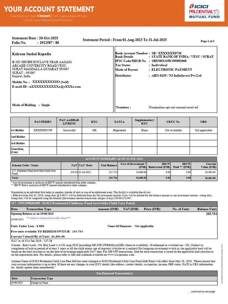 ICICI Prudential Childrens Fund Statement | PDF | Banks | Financial ...