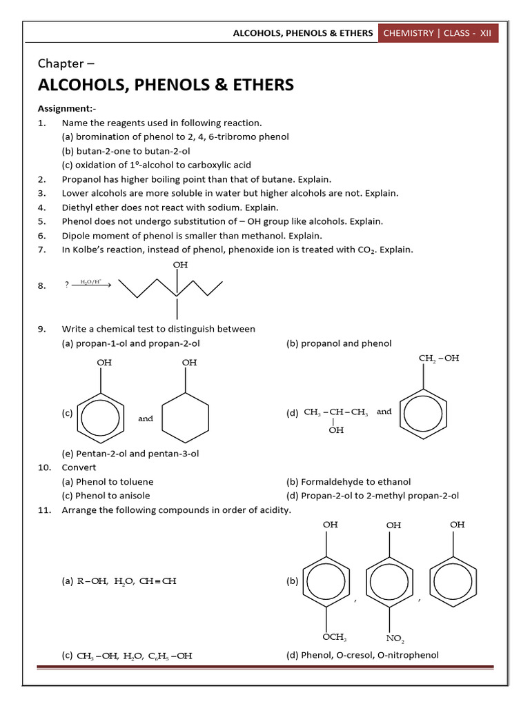 Alcohols, Phenols & Ethers Chemistry Guide | PDF | Ether | Phenols