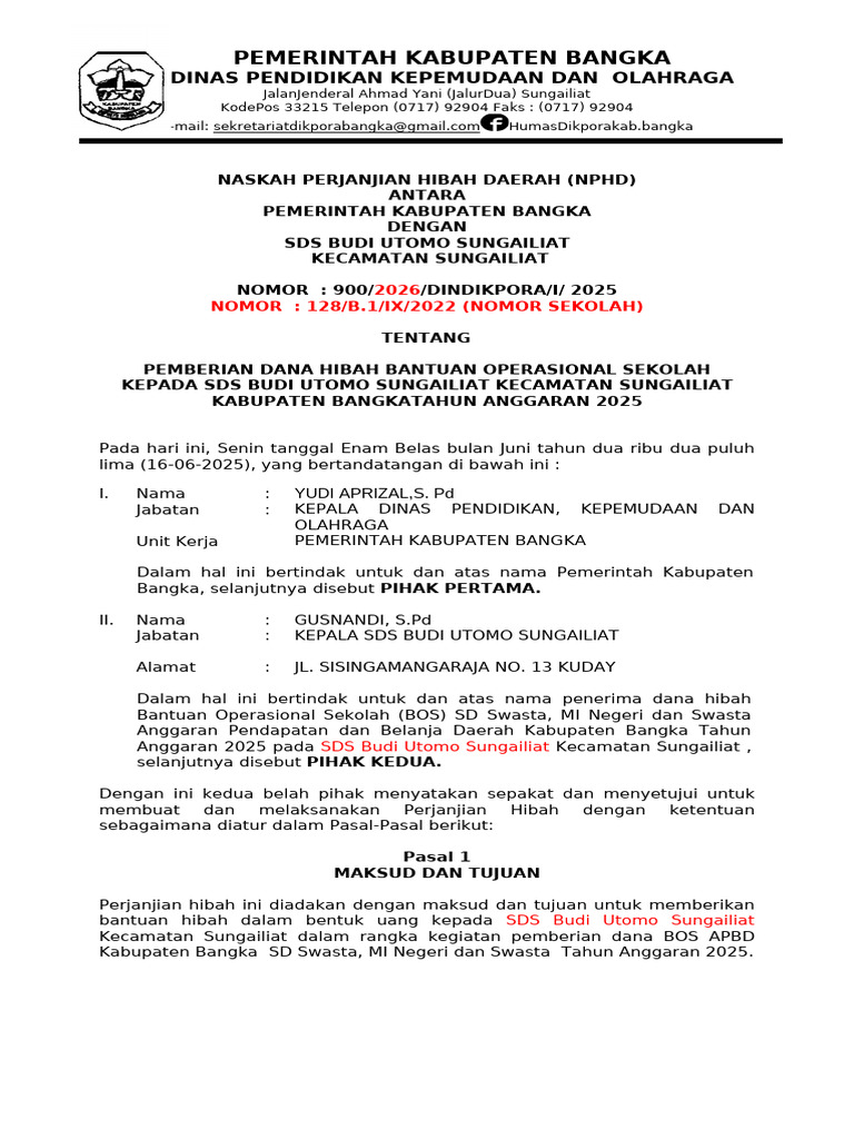 NPHD Hibah SDS Budi Utomo 2025 | PDF