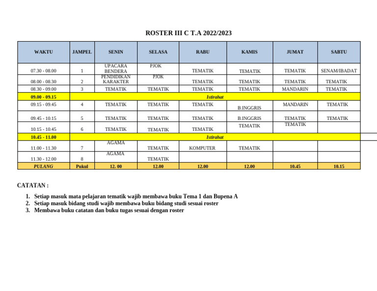 Roster Kelas III T.A 2022/2023 | PDF