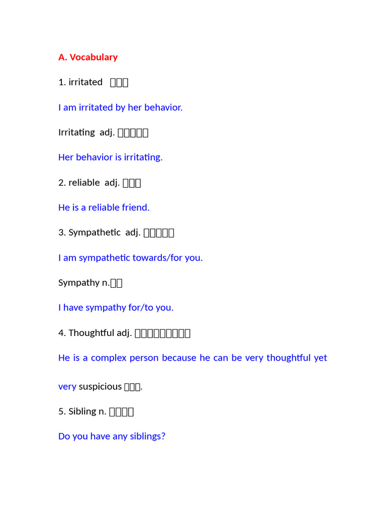 Irritated: A. Vocabulary | PDF