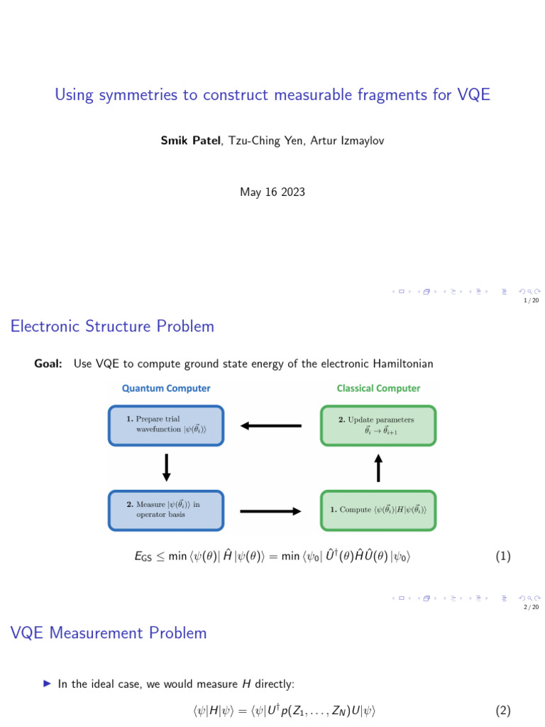 VQE: Symmetry-Based Hamiltonian Fragments | PDF | Mathematical Physics ...