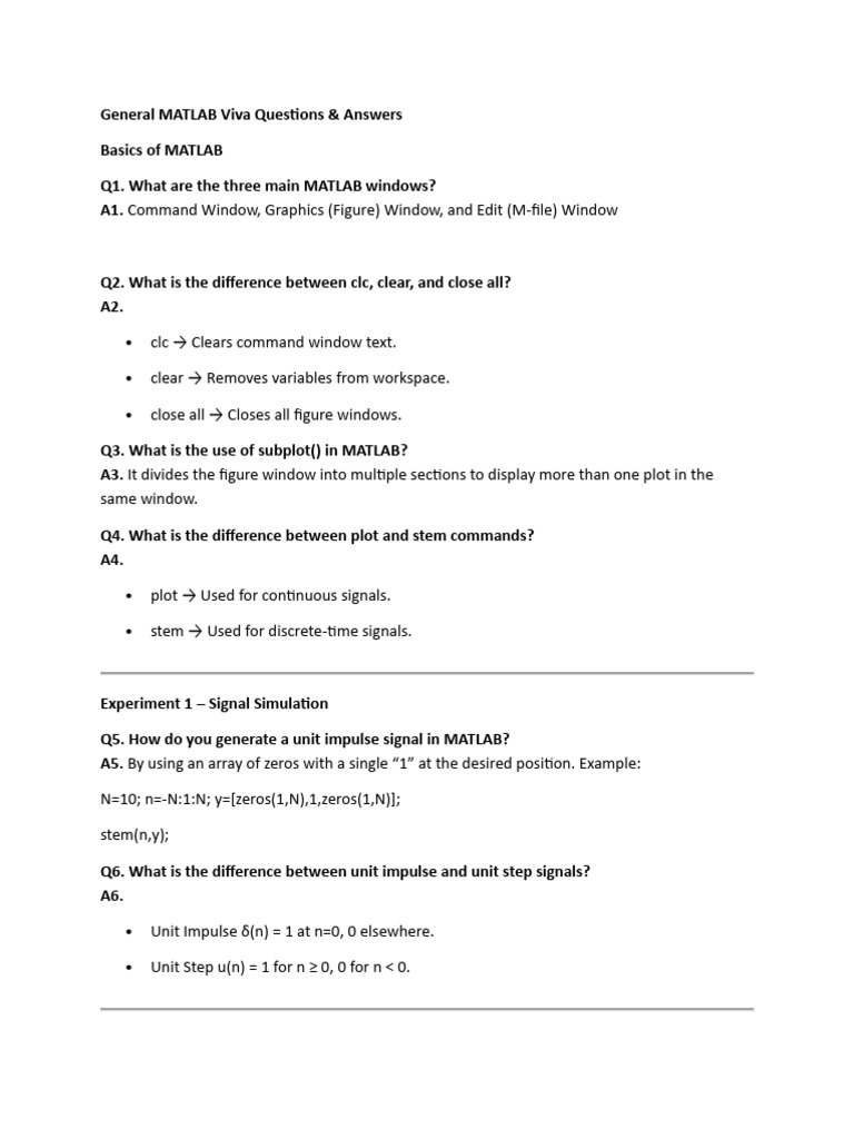 MATLAB Viva Questions & Answers Guide | PDF