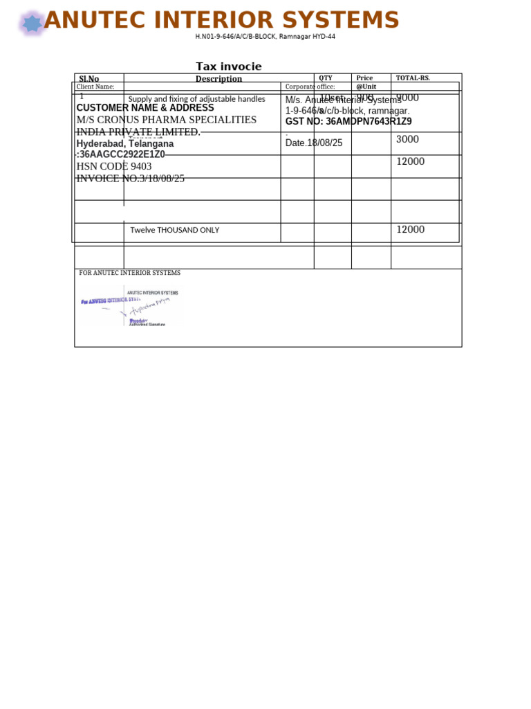 Invoice For Handles | PDF