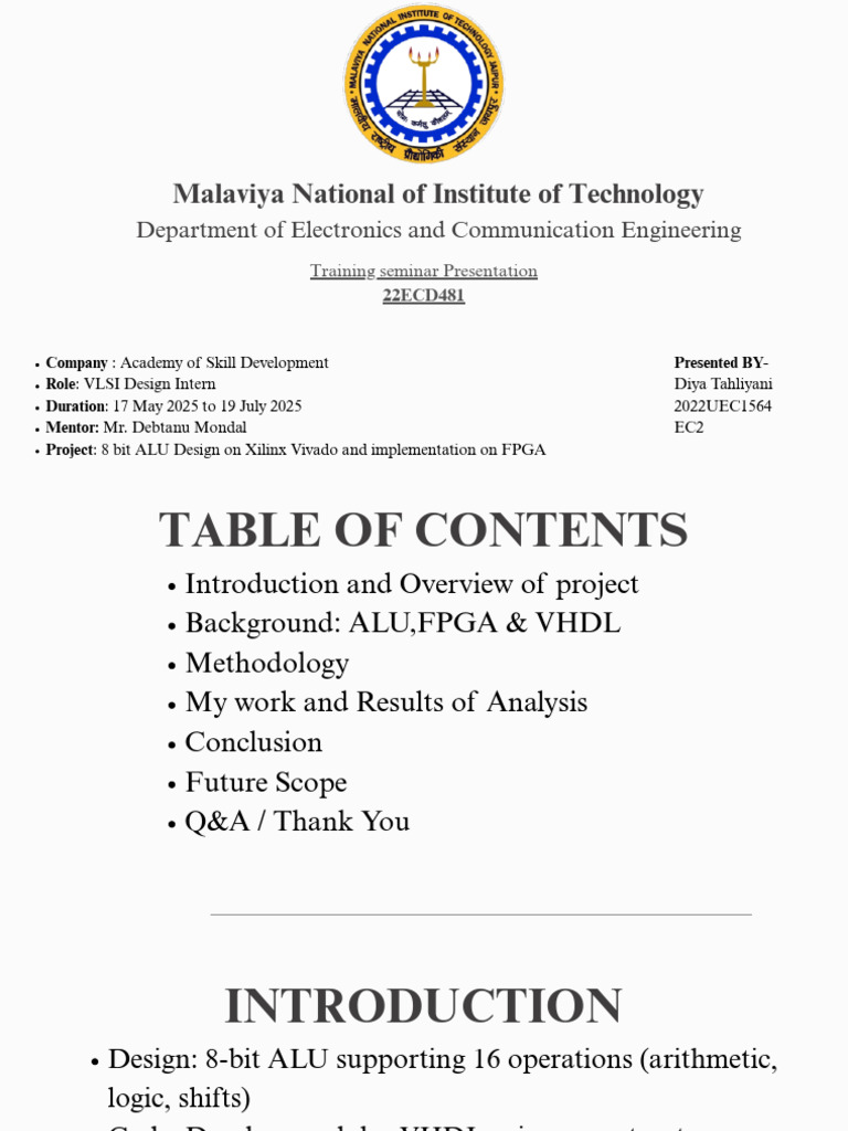 VLSI Design: 8-bit ALU on FPGA | PDF | Vhdl | Field Programmable Gate Array