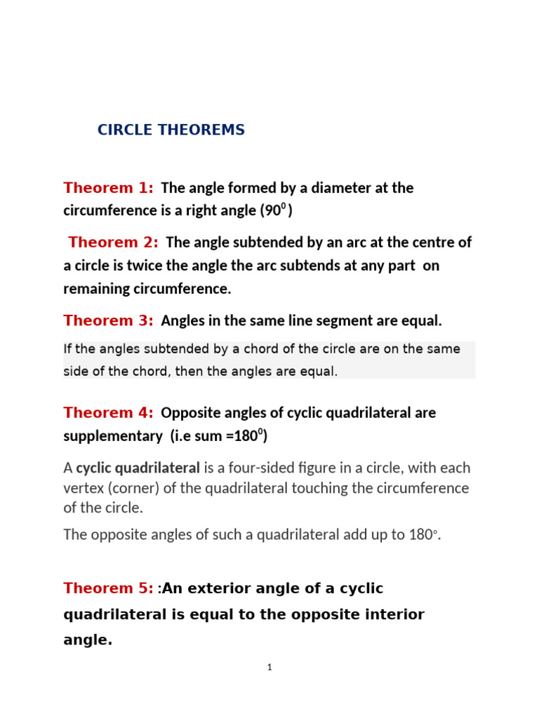 Circle Theorems Update | PDF | Circle | Angle