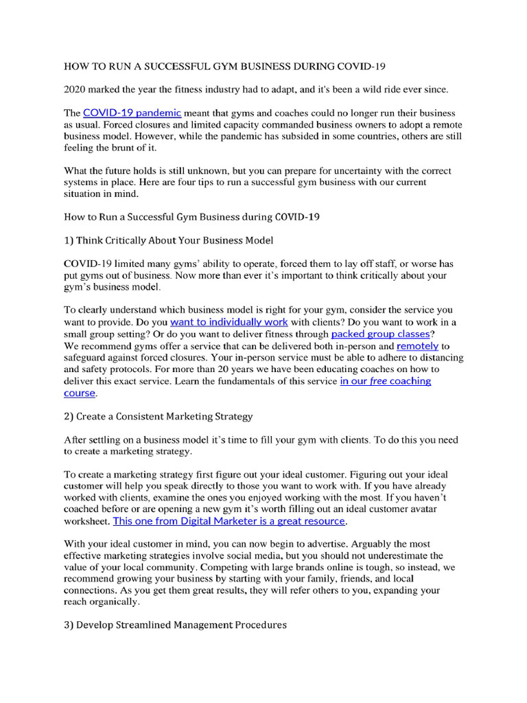 How To Run A Successful Gym Business During Covid | PDF