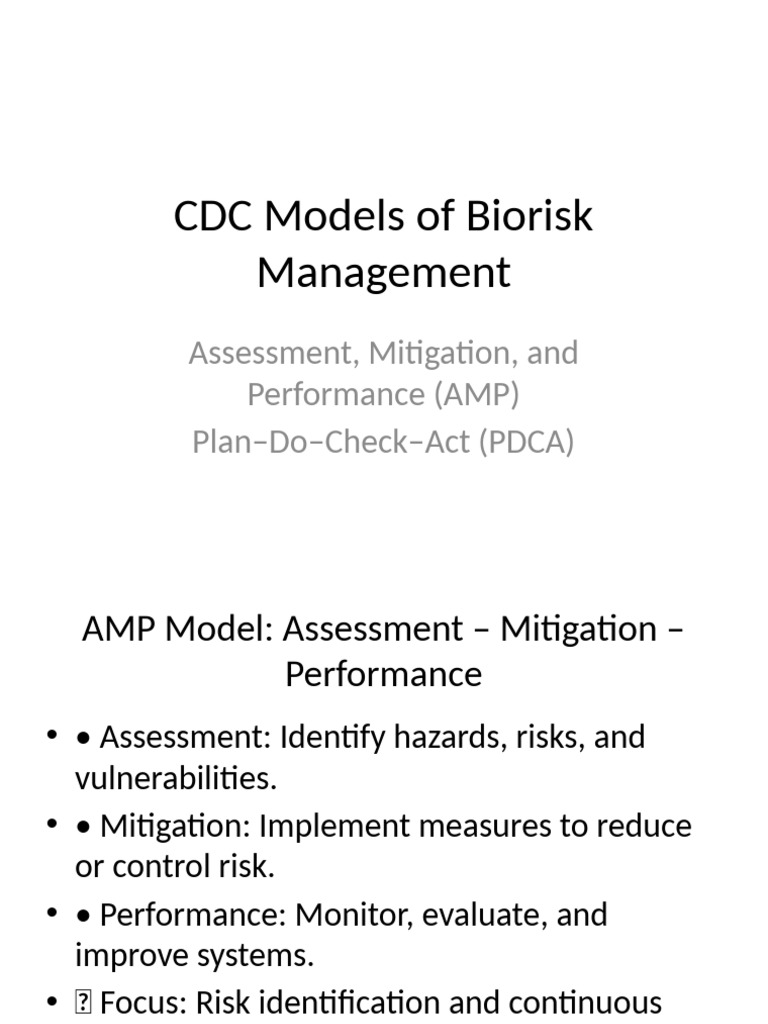Biorisk Management: AMP vs. PDCA Models | PDF