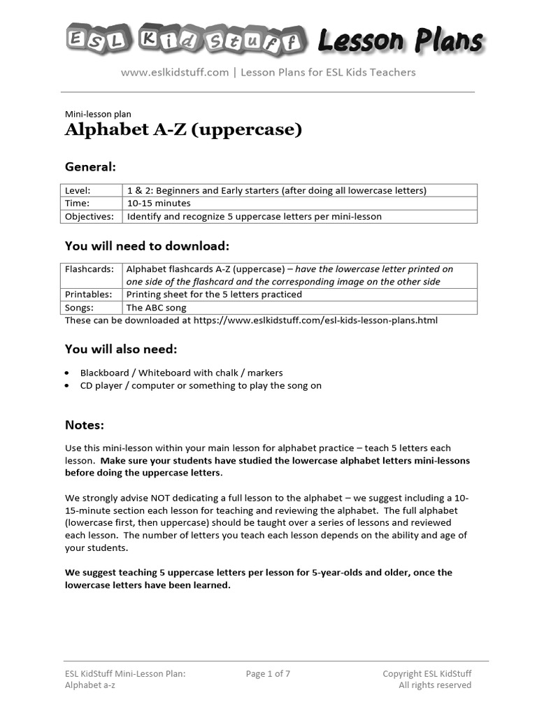 ESL Mini-Lesson Plan: Uppercase Alphabet | PDF | Letter Case | English ...