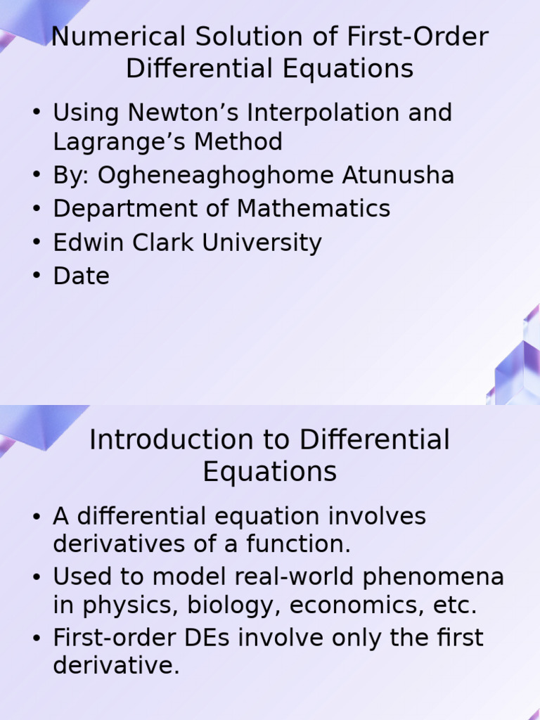 Numerical Solutions of First-Order DEs | PDF