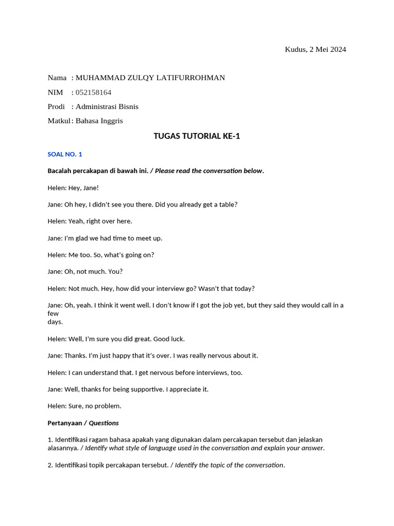 English Assignment on Conversations and Memos | PDF