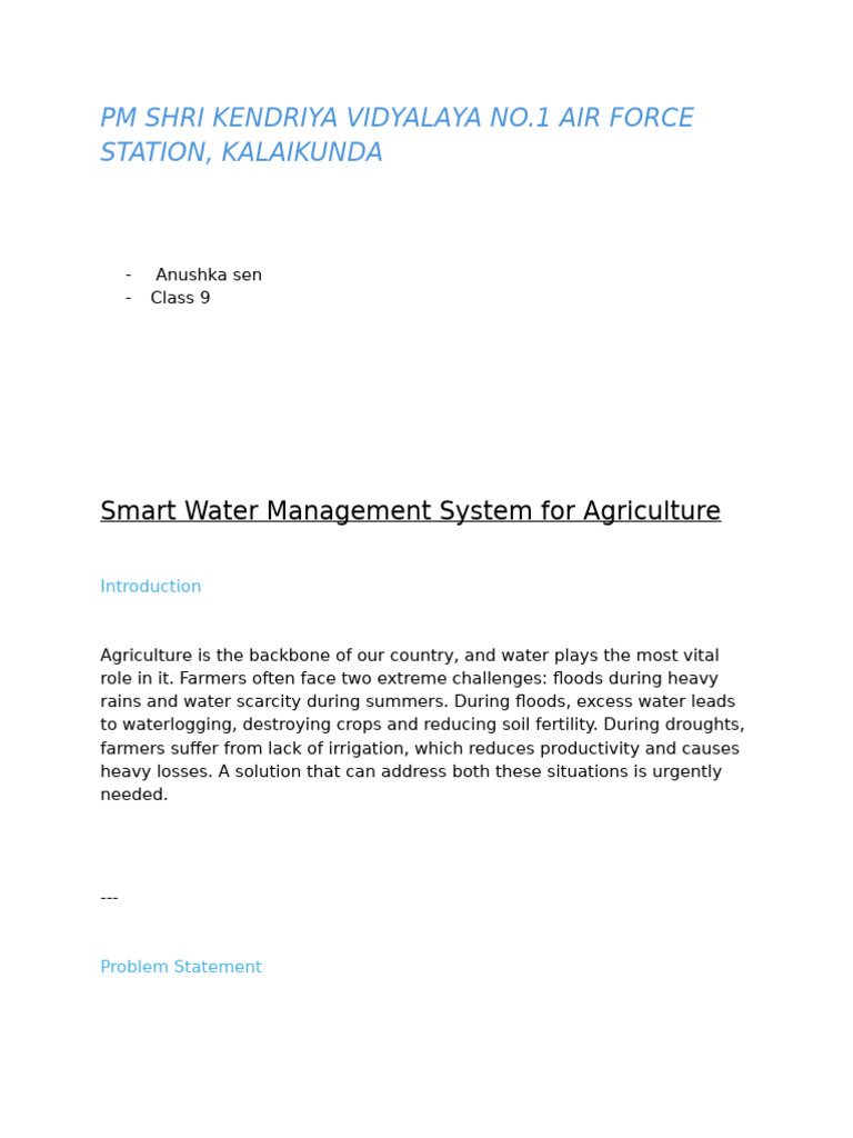 Smart Water Management System For Agriculture J Write Up | PDF