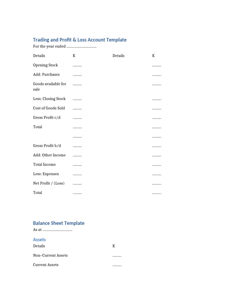 Trading and Balance Sheet Template | PDF