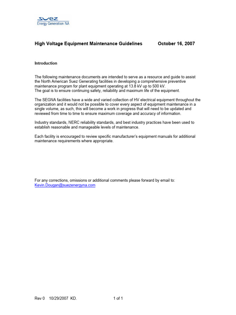 High Voltage Equipment Maintenance Guide | PDF | Transformer ...