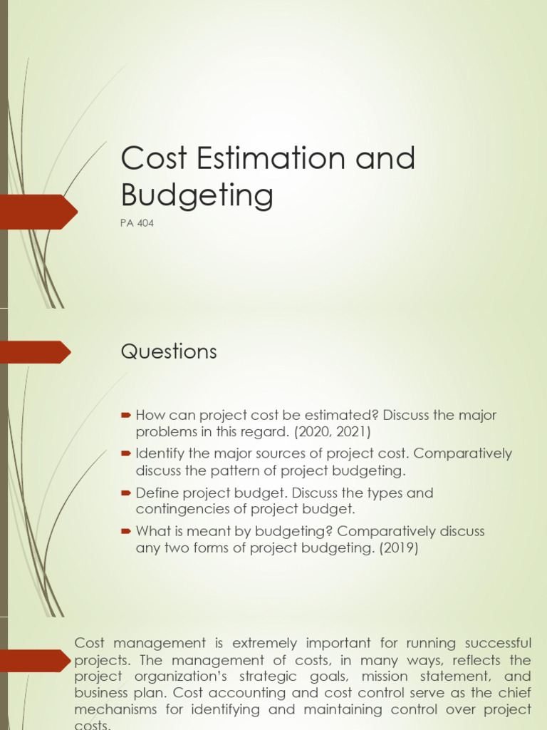 Project Cost Estimation and Budgeting | PDF | Budget | Cost Accounting