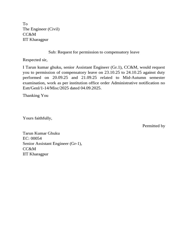 Compensatory Leave Application | PDF