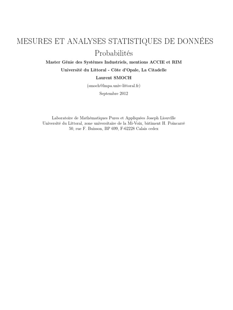 Probas Master1 GSI Chapitre1 | PDF | Ensemble vide | Concepts mathématiques