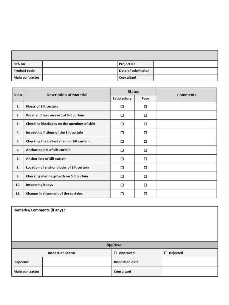 Silt Curtain Inspection Checklist | PDF