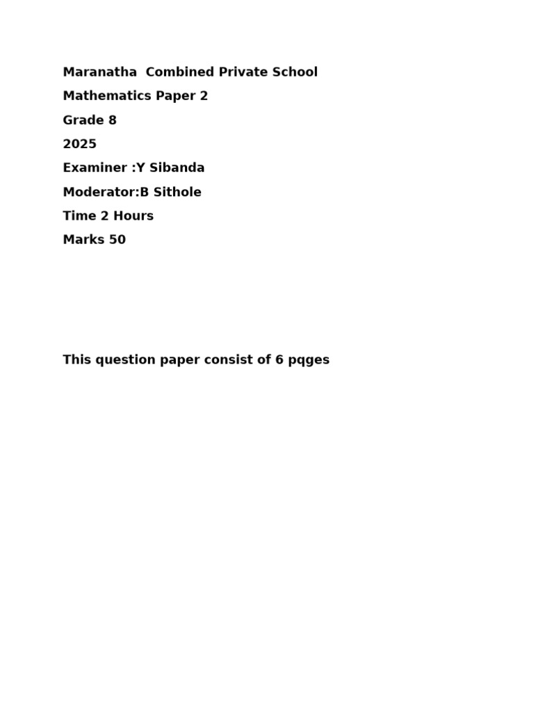 Grade 8 Math Exam Papers 2025 | PDF