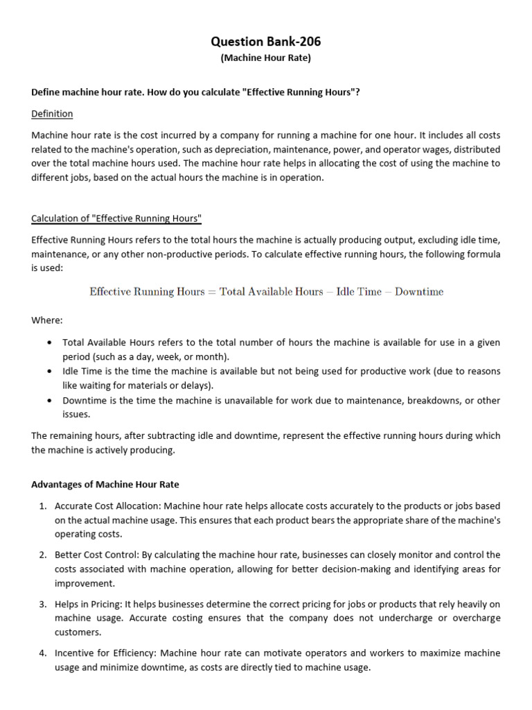 Machine Hour Rate Explained | PDF | Cost | Pricing
