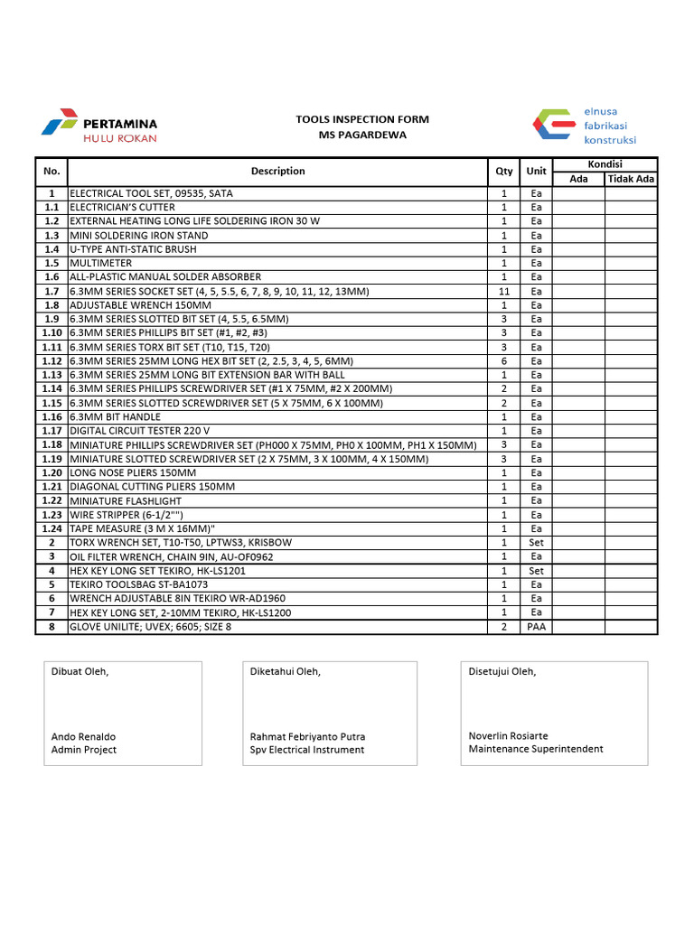 Checklist Tools EI Baru | PDF | Tools | Metalworking