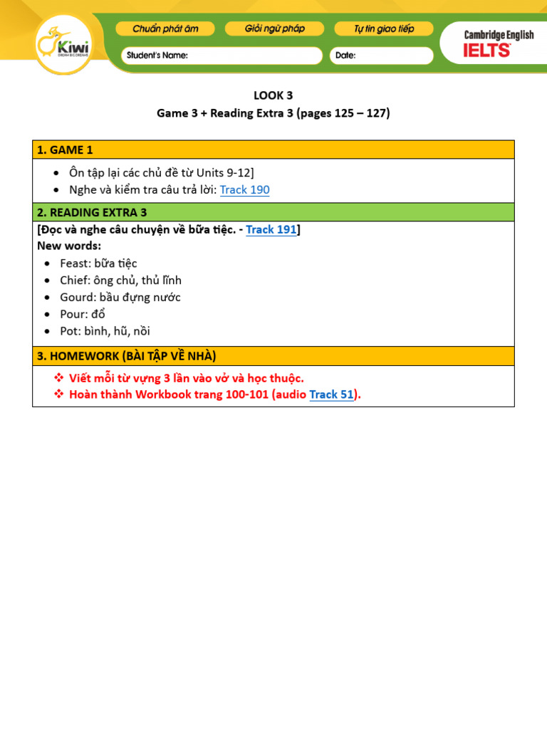 Look 3 - Game 3 + Extra Reading 3 (125 - 127) | PDF