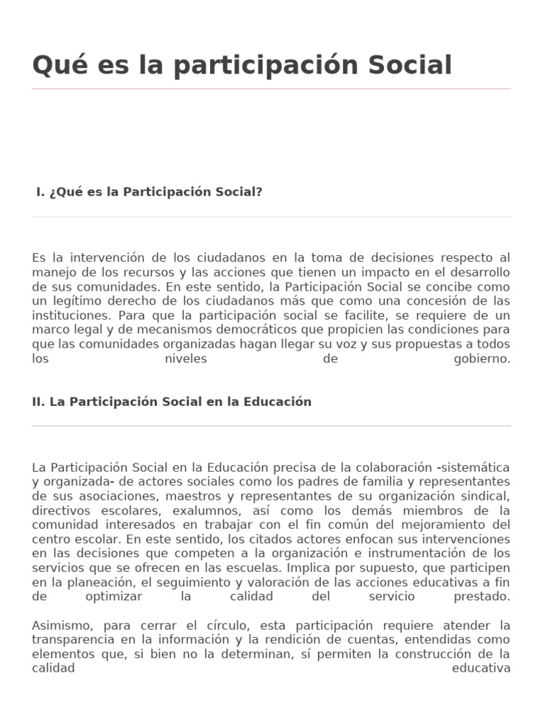 Participación Social en la Educación | PDF | Planificación ...