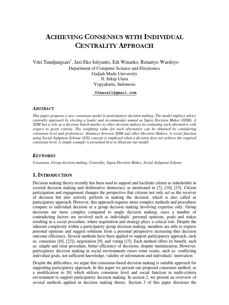 Achieving Consensus in Decision Making | PDF | Game Theory | Consensus ...