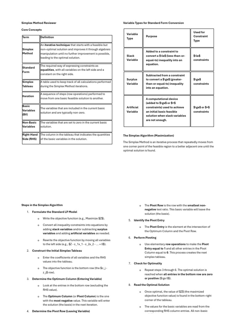 Simplex Method Overview and Steps | PDF | Mathematical Optimization ...