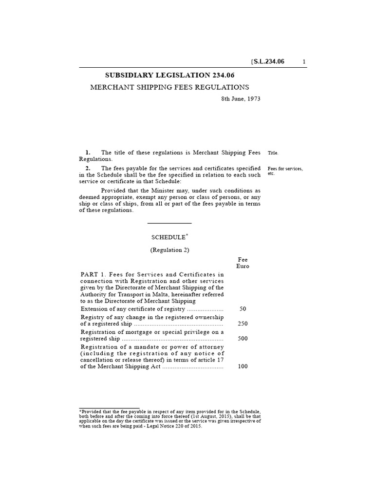 Merchant Shipping Fees Regulations | PDF