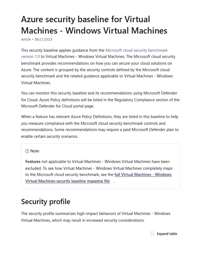 Azure Security Baseline for VMs | PDF | Microsoft Azure | Cloud Computing