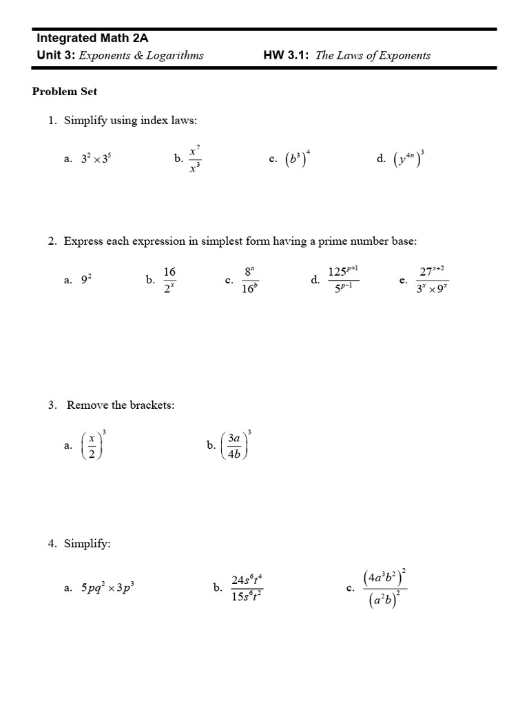 Exponents and Logarithms Problem Set | PDF | Chess | Chess Theory