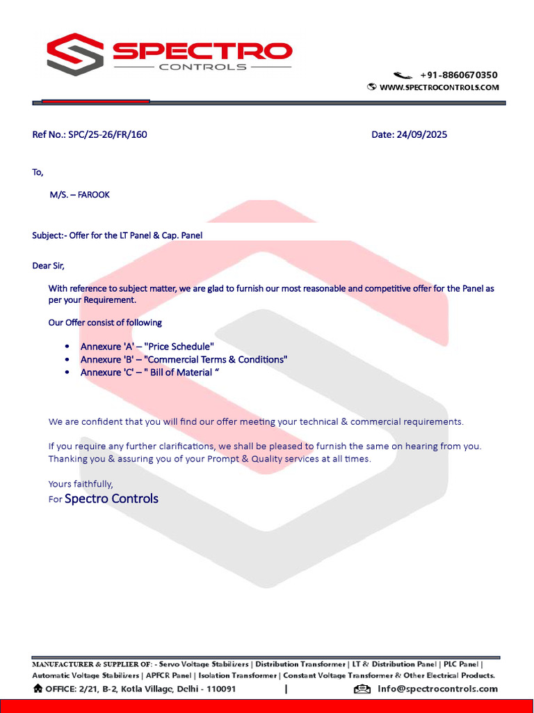SPC Offer 25 26 Faroq 139 | PDF | Transformer | Electrical Engineering