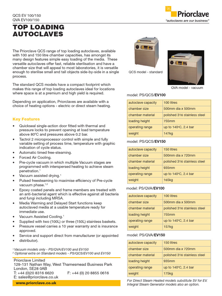 Top Loading Autoclaves by Priorclave | PDF | Sterilization ...