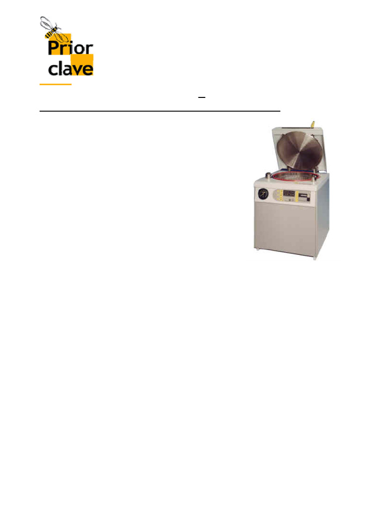 Priorclave PS/QCS/EV150 Autoclave Specs | PDF | Steam | Door