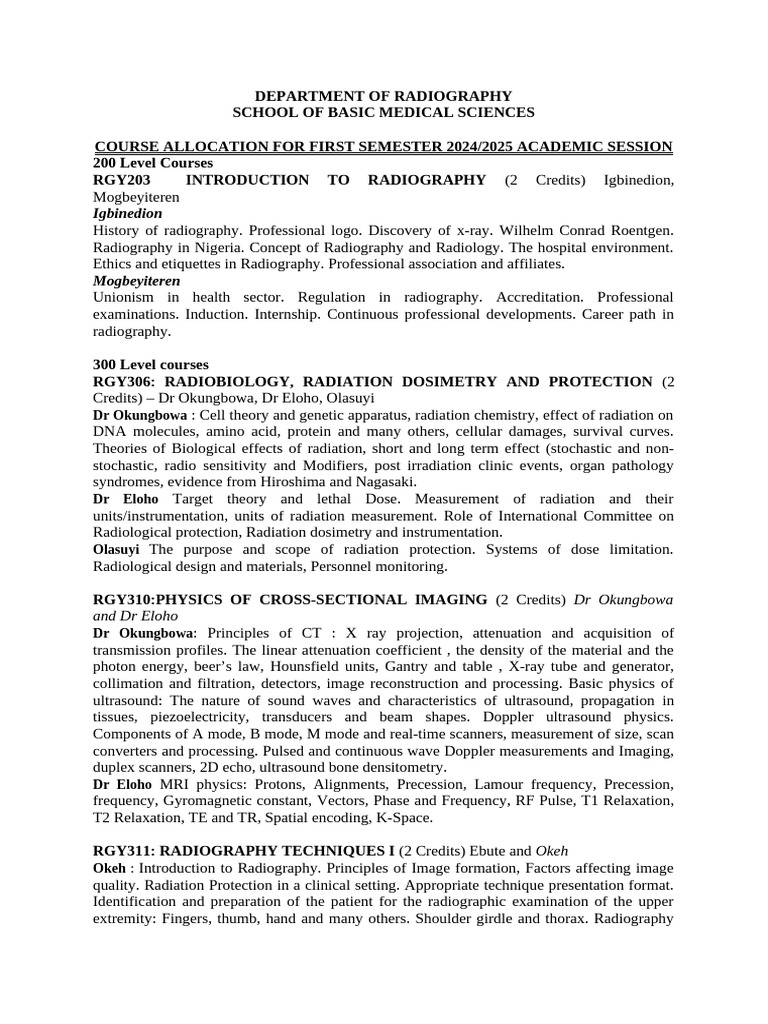 The Main 25 - 26 First Semester Course Allocation | PDF | Radiography ...