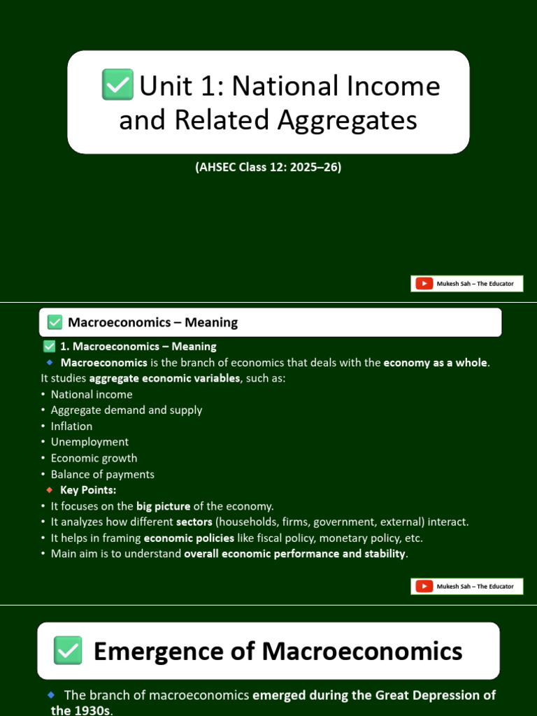 Unit 1 National Income and Related Aggregates | PDF | Gross Domestic ...