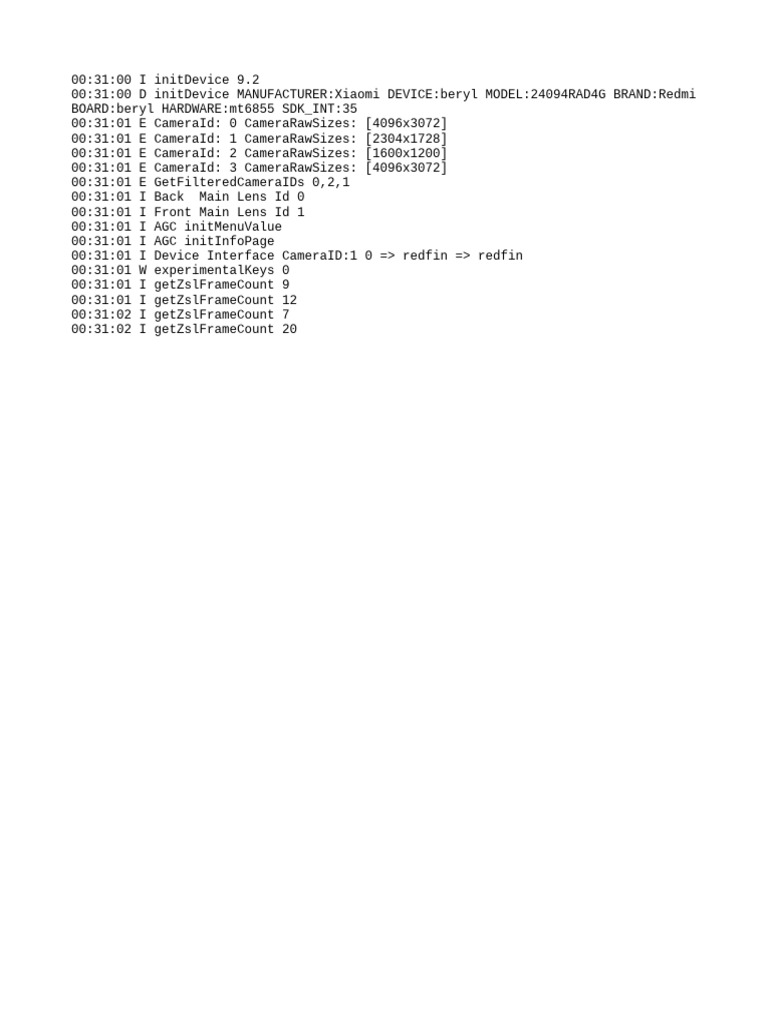 Xiaomi Redmi Camera Initialization Log | PDF