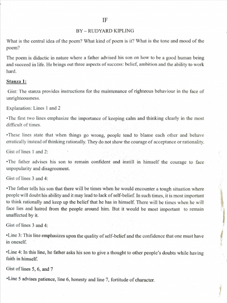 If Summary Rudyard Kipling | PDF