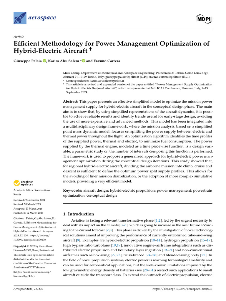 Power Management for Hybrid-Electric Aircraft | PDF | Aircraft | Drag ...