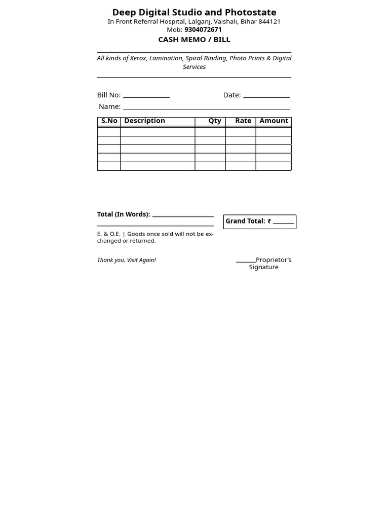 Digital Printing and Services Bill Template | PDF