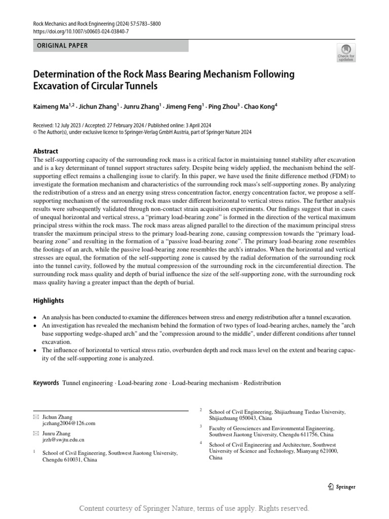 Determination of The Rock Mass Bearing Mechanism F | PDF | Stress ...