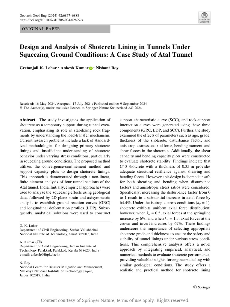 Shotcrete Design for Tunnels in Squeezing Ground | PDF | Elasticity ...