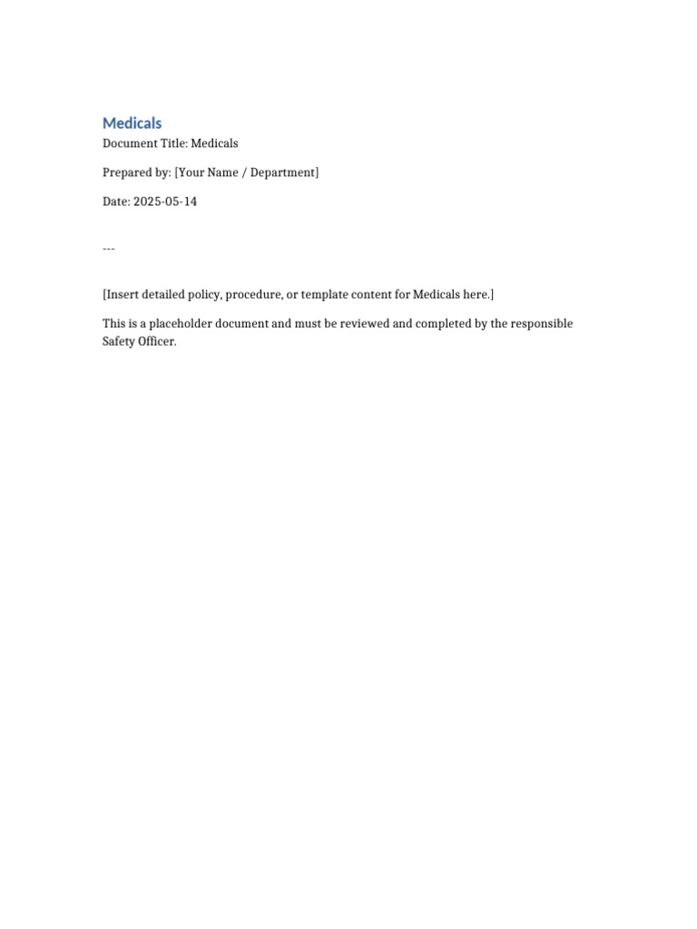 Medicals Policy and Procedure Guide | PDF