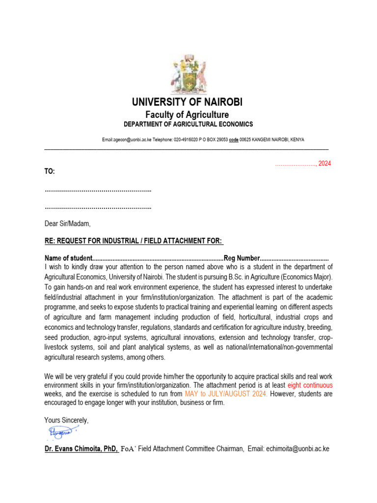 Request for Agricultural Field Attachment | PDF