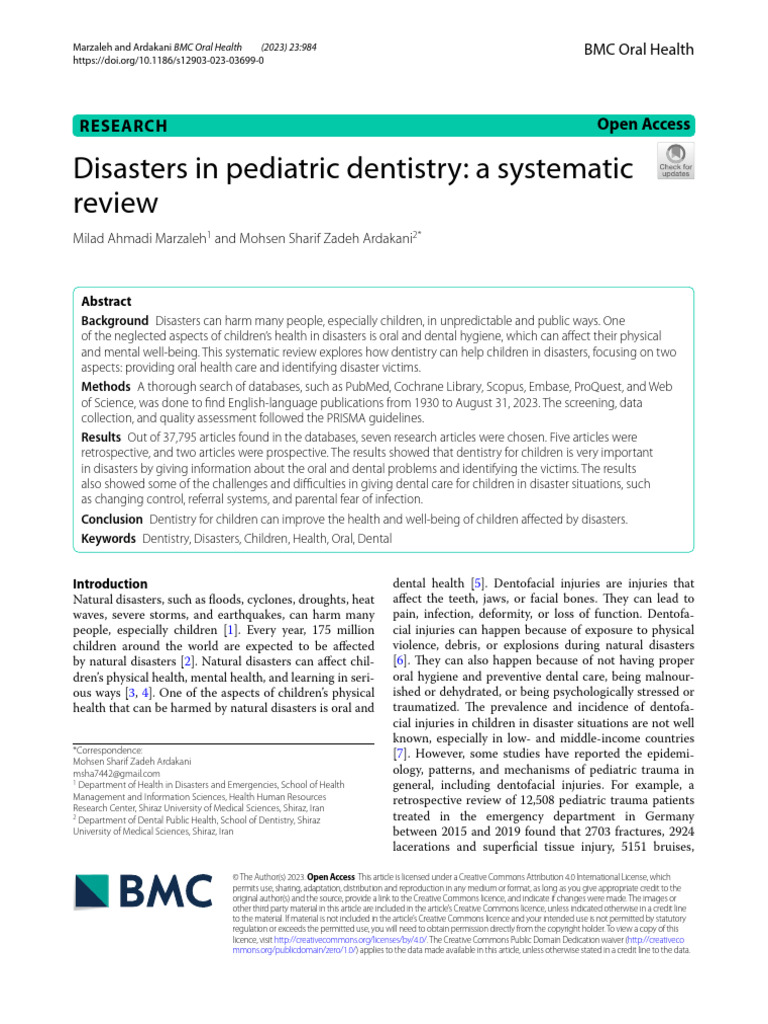 Disasters in Pediatric Dentistry A Systematic Review | PDF | Dentistry ...