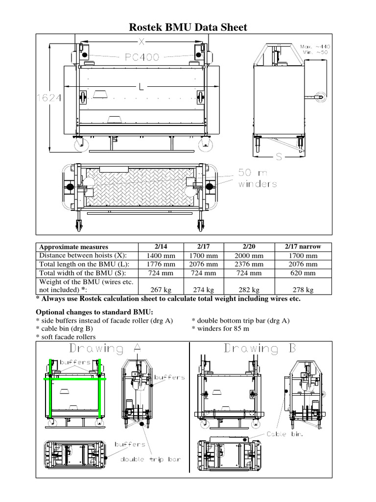Rostek BMU Specifications and Options | PDF