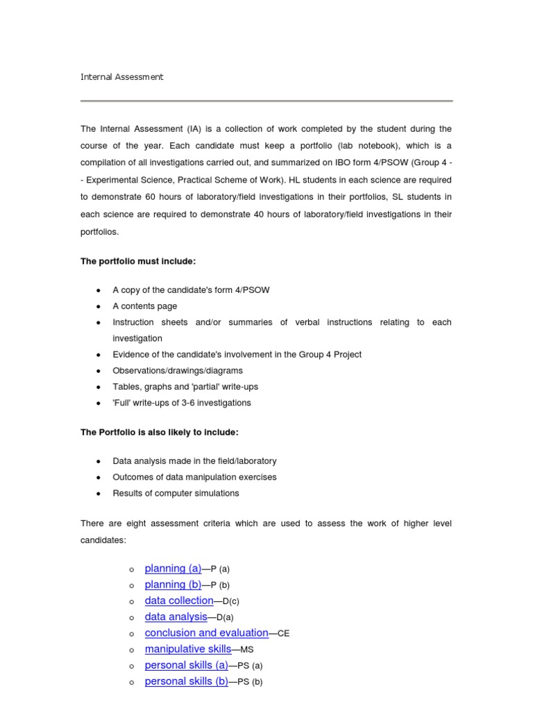 IB Chemistry Internal Assessment Guide | PDF | Test (Assessment ...